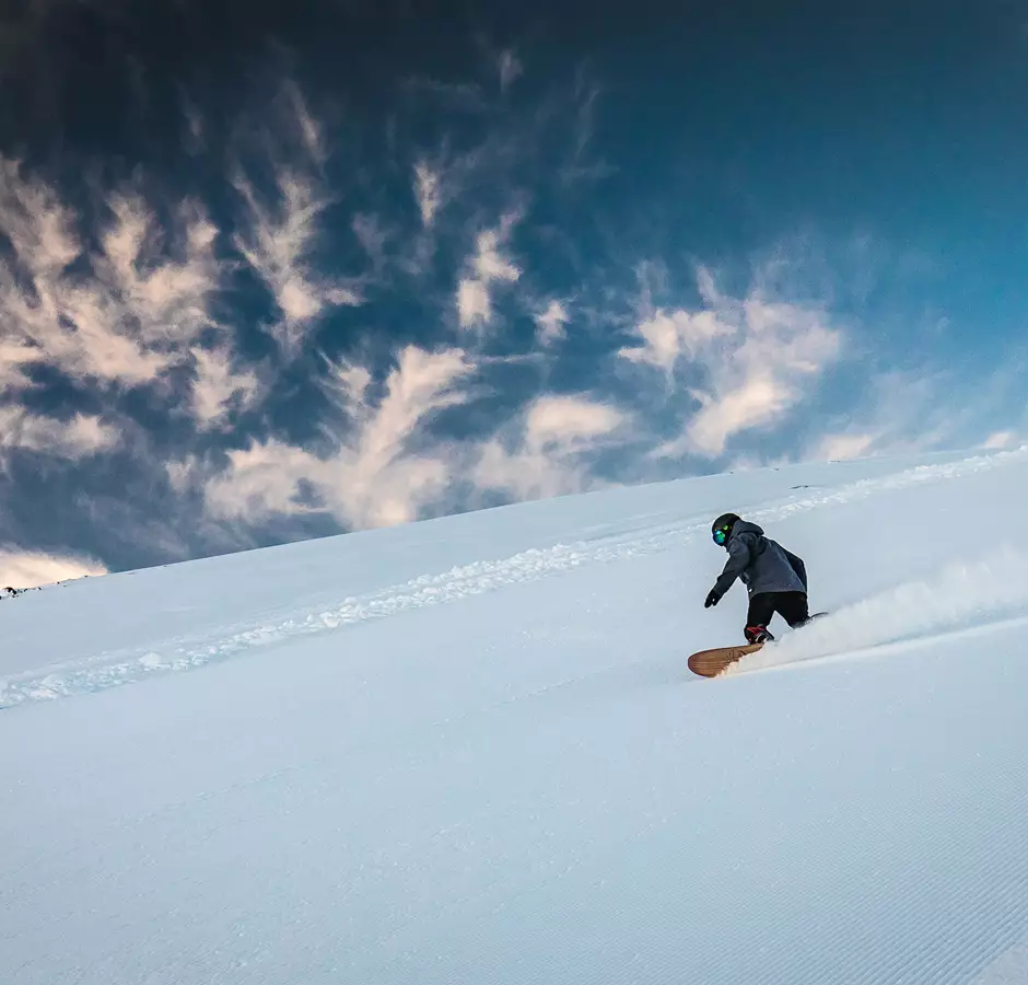 Mt Hutt Snowboarder First Tracks