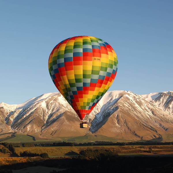 Hot Air Balloon and Mountains