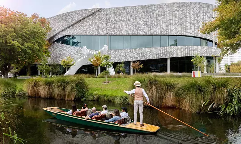 Punting on the Avon in front of Te Pae Convention Centre Christchurch.