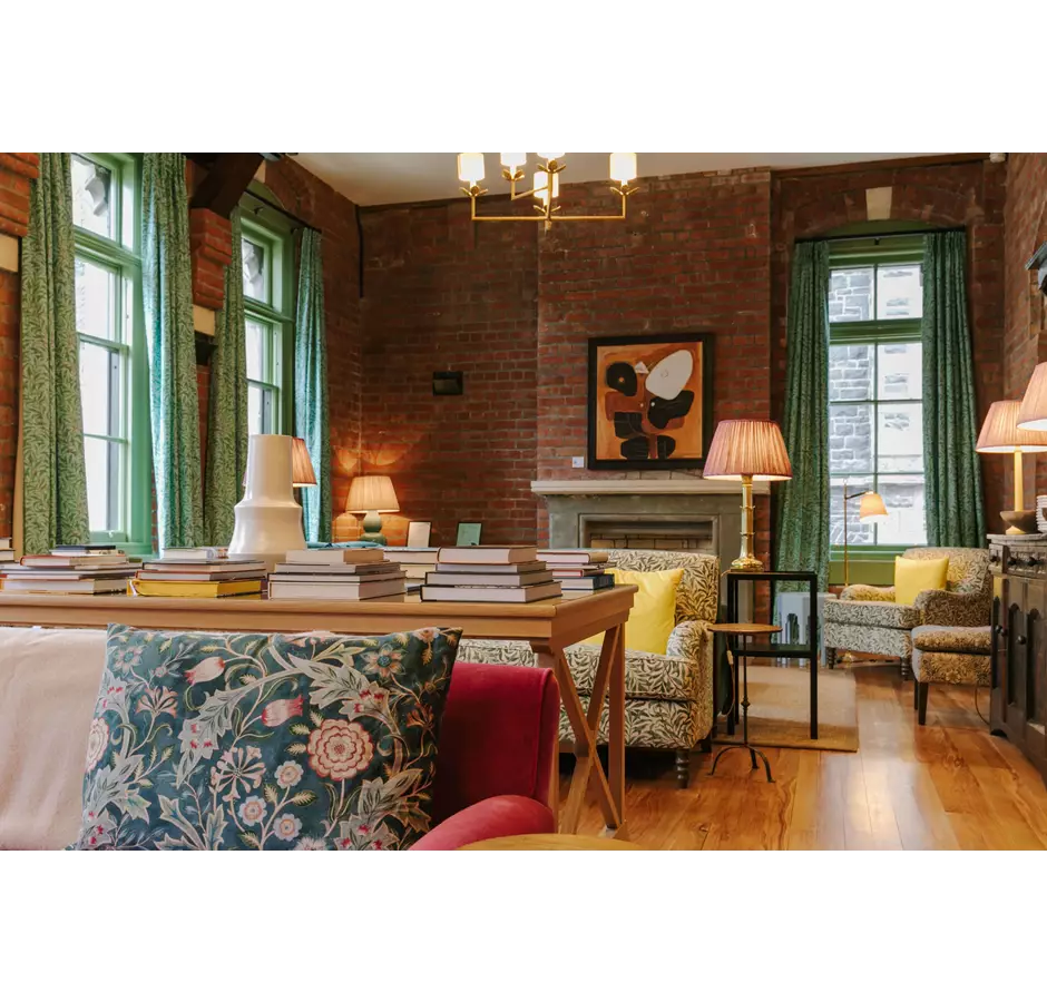 Observatory Hotel lobby seating area, books on the table interior