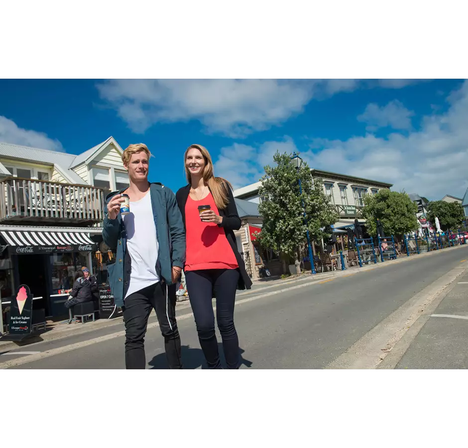 Akaroa Couple Walking in Town